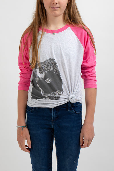 Bison Profile Women's Baseball Shirt Pink/Gray - Bird & Buffalo
