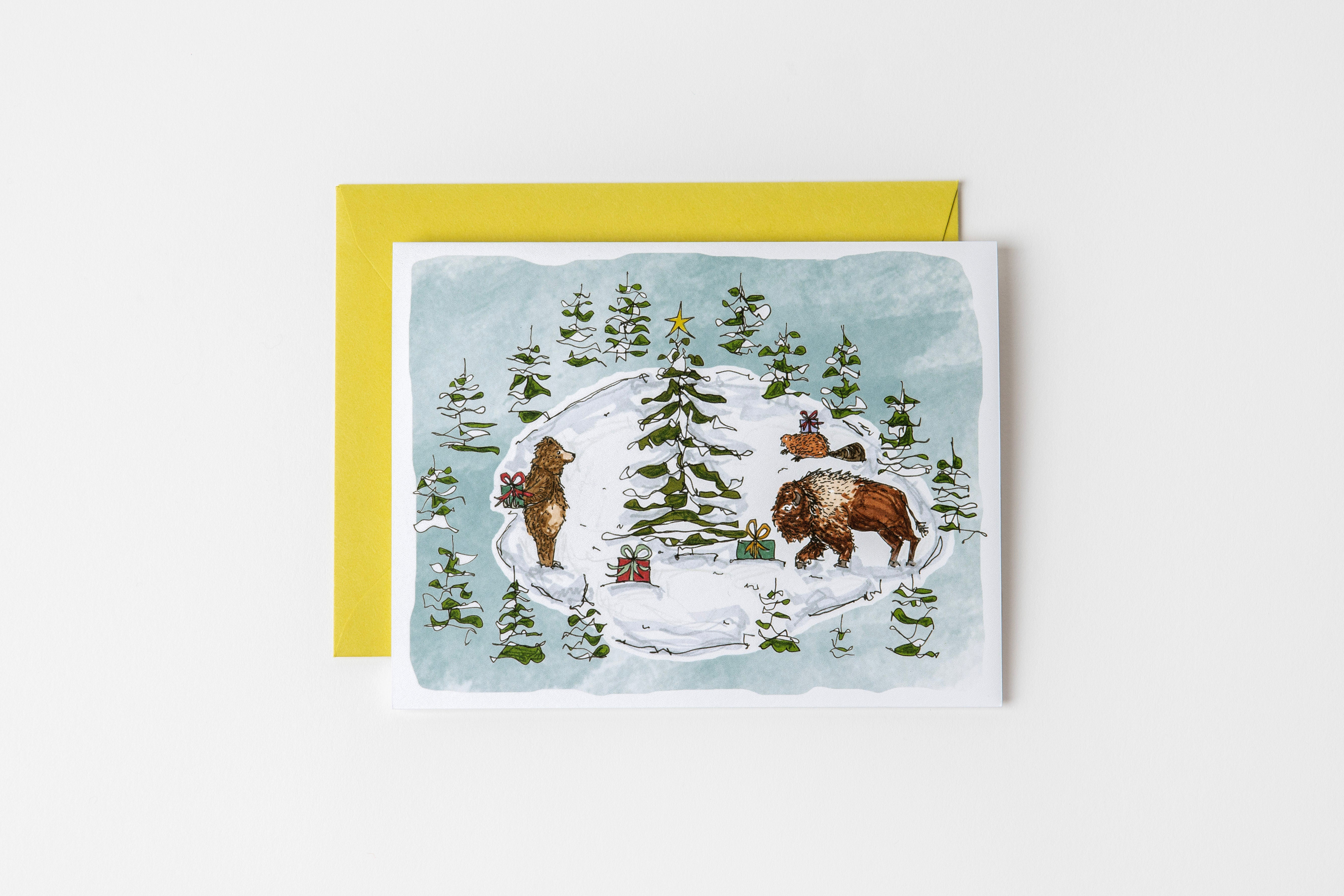 Around the Tree greeting Card - Bird & Buffalo