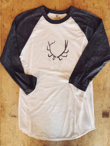 SALE Baseball T-Shirt Large Antler Design - Bird & Buffalo
